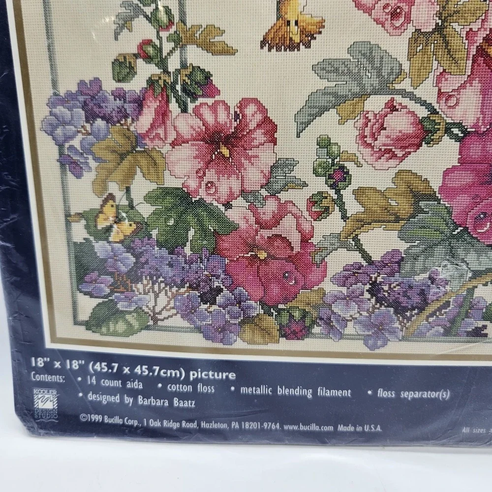 NEW Bucilla 42445 Morning Dew Counted Cross Stitch Kit Hummingbird Flower 18x18